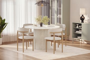 Uppveda Matbord 120 cm Rund med 4 st Jaiveer Matstolar - Vit - Möbler - Bord & matgrupp - Matgrupp