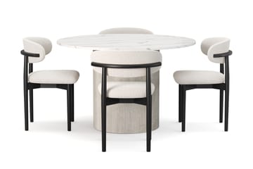 Uppveda Matbord 120 cm Rund med 4 st Jaiveer Matstolar - Vit - Möbler - Bord & matgrupp - Matgrupp