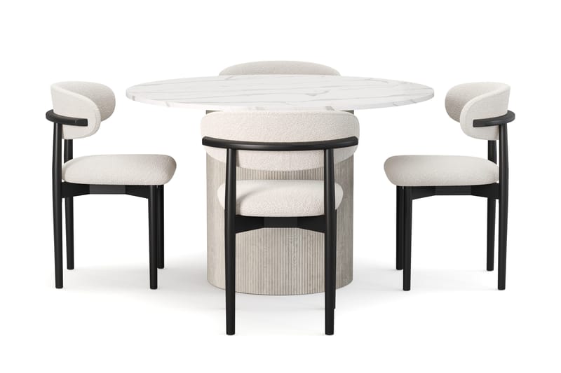 Uppveda Matbord 120 cm Rund med 4 st Jaiveer Matstolar - Vit - Möbler - Bord & matgrupp - Matgrupp