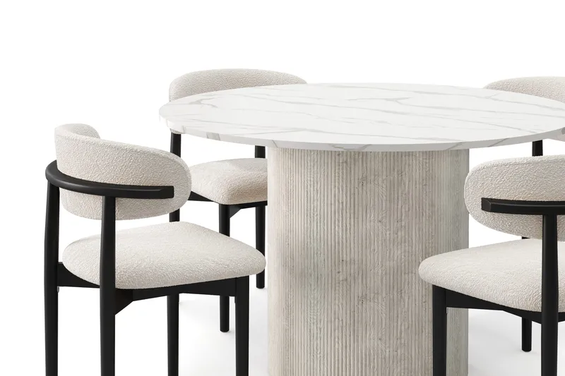 Uppveda Matbord 120 cm Rund med 4 st Jaiveer Matstolar - Vit - Möbler - Bord & matgrupp - Matgrupp