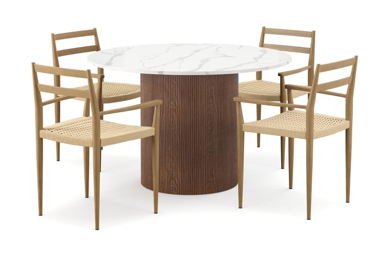 Uppveda Matbord 120 cm Rund med 4 st Jamna Karmstolar - Brun - Möbler - Bord & matgrupp - Matgrupp