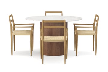 Uppveda Matbord 120 cm Rund med 4 st Jamna Karmstolar - Brun - Möbler - Bord & matgrupp - Matgrupp