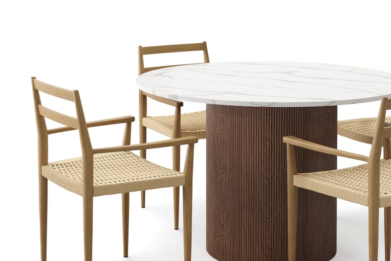 Uppveda Matbord 120 cm Rund med 4 st Jamna Karmstolar - Brun - Möbler - Bord & matgrupp - Matgrupp