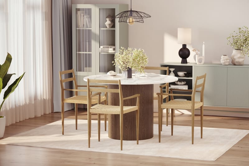 Uppveda Matbord 120 cm Rund med 4 st Jamna Karmstolar - Brun - Möbler - Bord & matgrupp - Matgrupp