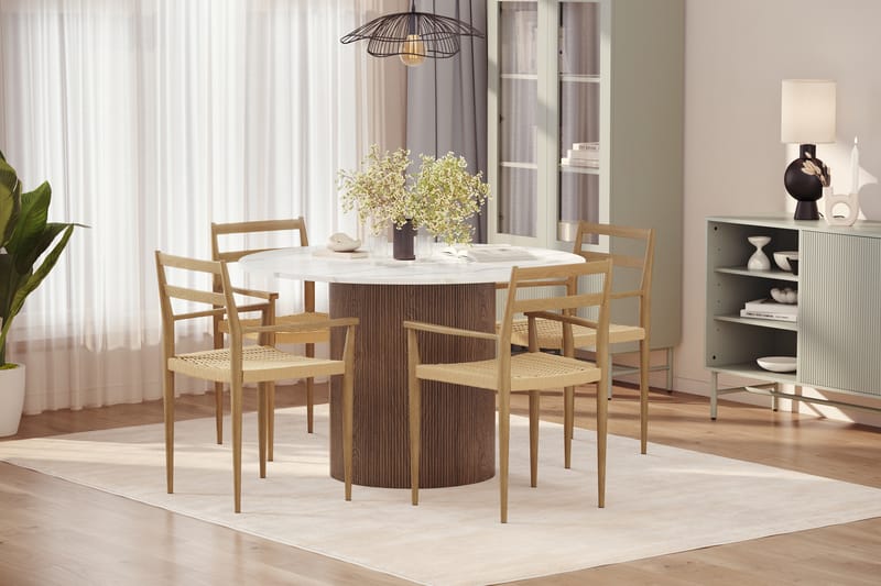 Uppveda Matbord 120 cm Rund med 4 st Jamna Karmstolar - Brun - Möbler - Bord & matgrupp - Matgrupp