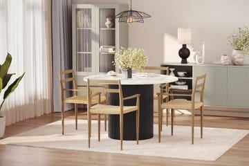 Uppveda Matbord 120 cm Rund med 4 st Jamna Karmstolar - Svart/Vit - Möbler - Bord & matgrupp - Matgrupp