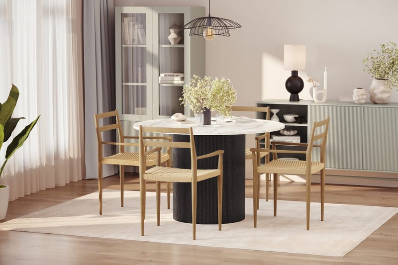 Uppveda Matbord 120 cm Rund med 4 st Jamna Karmstolar - Svart/Vit - Möbler - Bord & matgrupp - Matgrupp