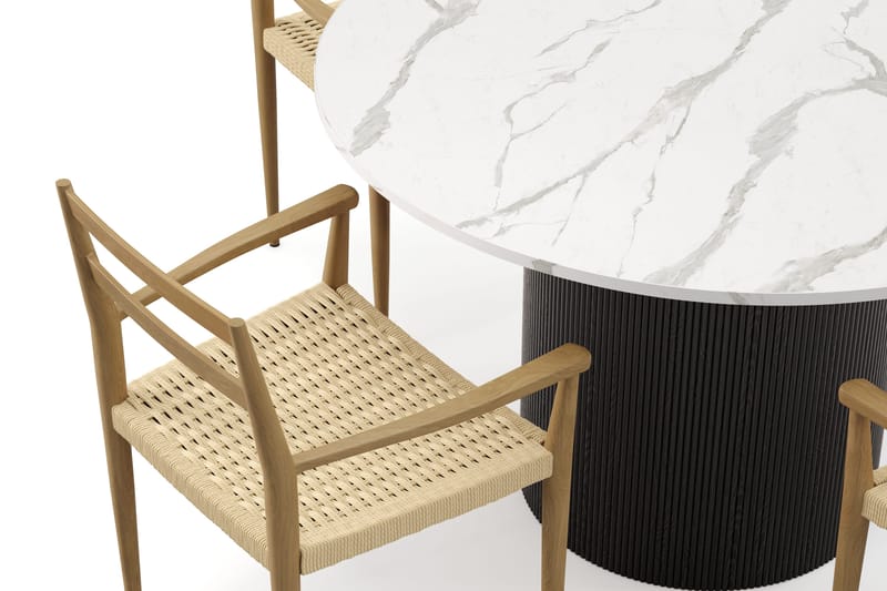 Uppveda Matbord 120 cm Rund med 4 st Jamna Karmstolar - Svart/Vit - Möbler - Bord & matgrupp - Matgrupp