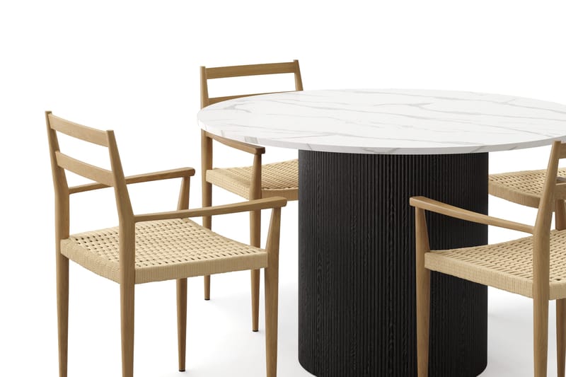 Uppveda Matbord 120 cm Rund med 4 st Jamna Karmstolar - Svart/Vit - Möbler - Bord & matgrupp - Matgrupp