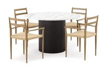 Uppveda Matbord 120 cm Rund med 4 st Jamna Karmstolar - Svart/Vit - Möbler - Bord & matgrupp - Matgrupp