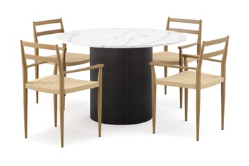 Uppveda Matbord 120 cm Rund med 4 st Jamna Karmstolar - Svart/Vit - Möbler - Bord & matgrupp - Matgrupp