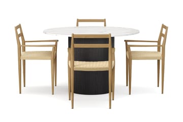 Uppveda Matbord 120 cm Rund med 4 st Jamna Karmstolar - Svart/Vit - Möbler - Bord & matgrupp - Matgrupp