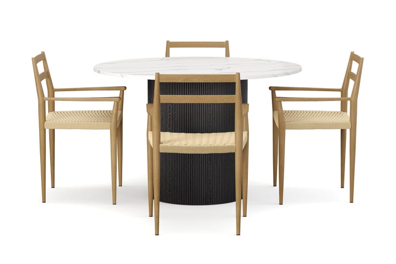 Uppveda Matbord 120 cm Rund med 4 st Jamna Karmstolar - Svart/Vit - Möbler - Bord & matgrupp - Matgrupp