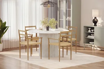 Uppveda Matbord 120 cm Rund med 4 st Jamna Karmstolar - Vit - Möbler - Bord & matgrupp - Matgrupp