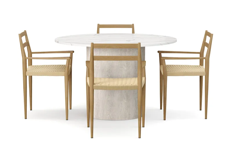 Uppveda Matbord 120 cm Rund med 4 st Jamna Karmstolar - Vit - Möbler - Bord & matgrupp - Matgrupp