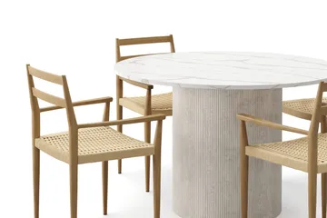 Uppveda Matbord 120 cm Rund med 4 st Jamna Karmstolar - Vit - Möbler - Bord & matgrupp - Matgrupp