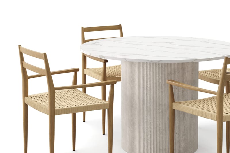 Uppveda Matbord 120 cm Rund med 4 st Jamna Karmstolar - Vit - Möbler - Bord & matgrupp - Matgrupp