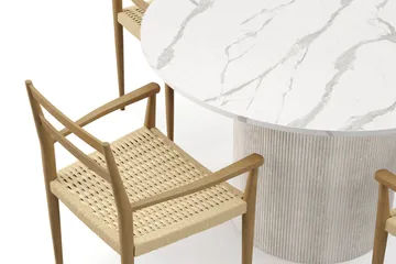 Uppveda Matbord 120 cm Rund med 4 st Jamna Karmstolar - Vit - Möbler - Bord & matgrupp - Matgrupp