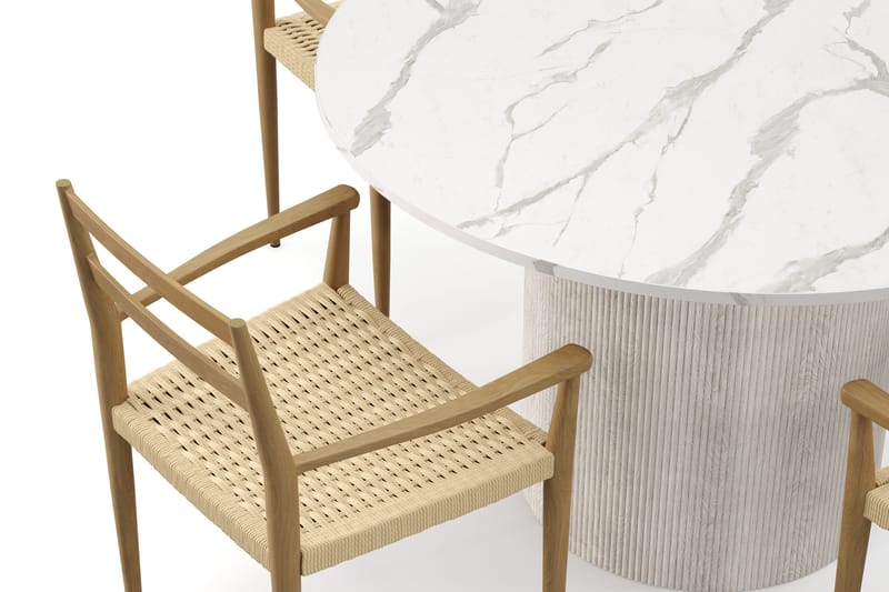 Uppveda Matbord 120 cm Rund med 4 st Jamna Karmstolar - Vit - Möbler - Bord & matgrupp - Matgrupp