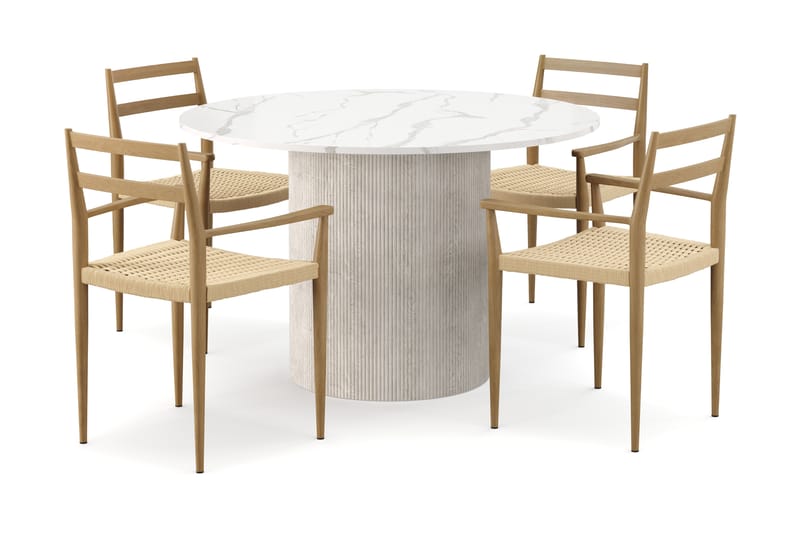 Uppveda Matbord 120 cm Rund med 4 st Jamna Karmstolar - Vit - Möbler - Bord & matgrupp - Matgrupp