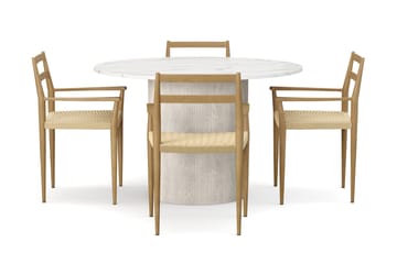 Uppveda Matbord 120 cm Rund med 4 st Jamna Karmstolar - Vit - Möbler - Bord & matgrupp - Matgrupp