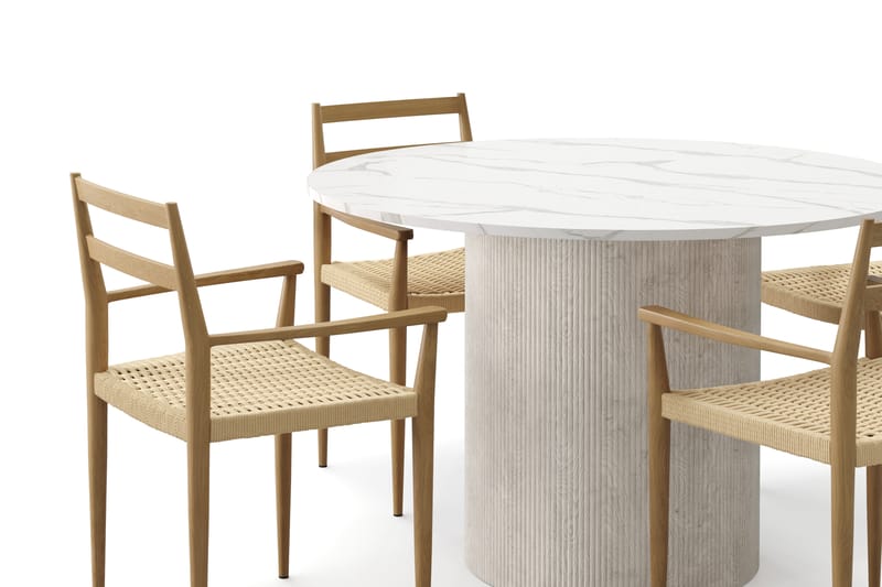 Uppveda Matbord 120 cm Rund med 4 st Jamna Karmstolar - Vit - Möbler - Bord & matgrupp - Matgrupp
