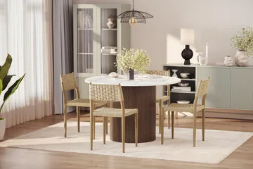 Uppveda Matbord 120 cm Rund med 4 st Jamna Matstolar - Brun - Möbler - Bord & matgrupp - Matgrupp