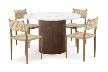 Uppveda Matbord 120 cm Rund med 4 st Jamna Matstolar - Brun - Möbler - Bord & matgrupp - Matgrupp