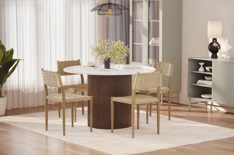 Uppveda Matbord 120 cm Rund med 4 st Jamna Matstolar - Brun - Möbler - Bord & matgrupp - Matgrupp