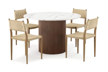 Uppveda Matbord 120 cm Rund med 4 st Jamna Matstolar - Brun - Möbler - Bord & matgrupp - Matgrupp