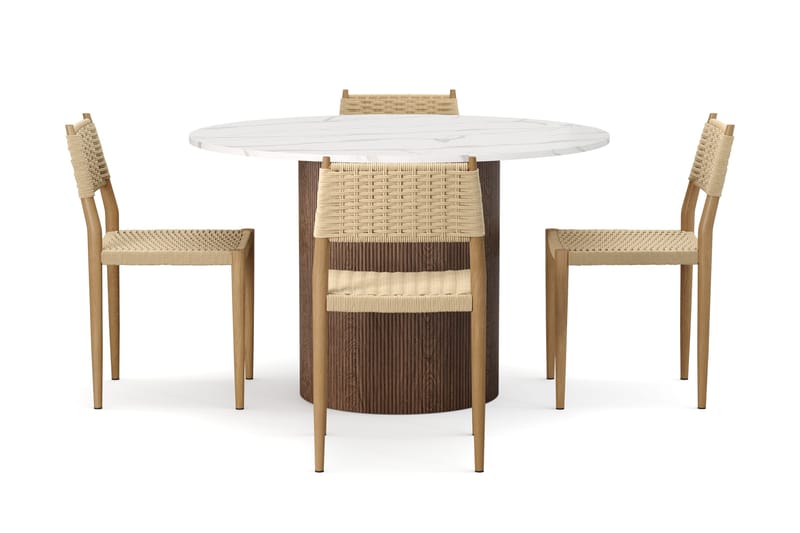 Uppveda Matbord 120 cm Rund med 4 st Jamna Matstolar - Brun - Möbler - Bord & matgrupp - Matgrupp