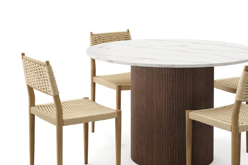 Uppveda Matbord 120 cm Rund med 4 st Jamna Matstolar - Brun - Möbler - Bord & matgrupp - Matgrupp