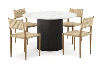 Uppveda Matbord 120 cm Rund med 4 st Jamna Matstolar - Svart/Vit - Möbler - Bord & matgrupp - Matgrupp