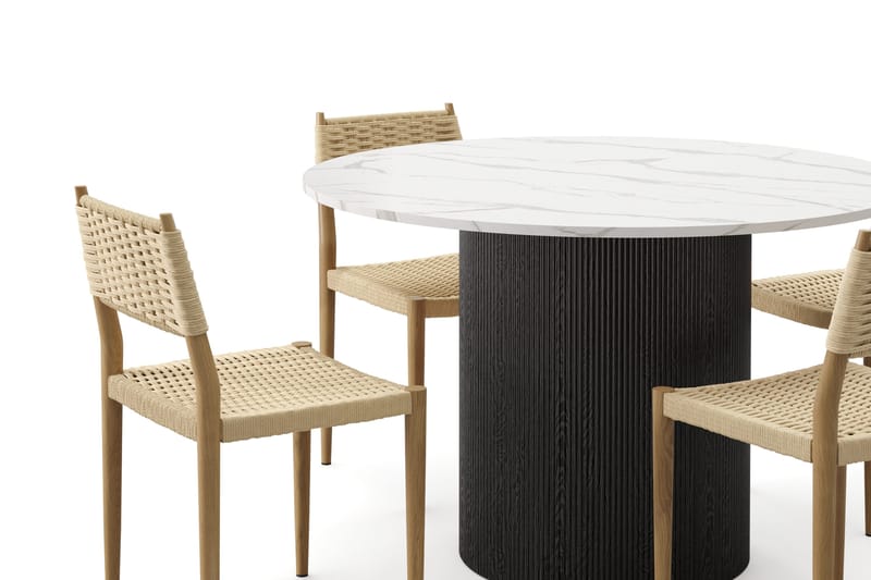 Uppveda Matbord 120 cm Rund med 4 st Jamna Matstolar - Svart/Vit - Möbler - Bord & matgrupp - Matgrupp
