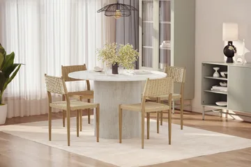 Uppveda Matbord 120 cm Rund med 4 st Jamna Matstolar - Vit - Möbler - Bord & matgrupp - Matgrupp