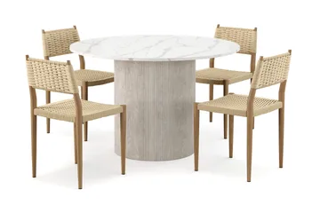 Uppveda Matbord 120 cm Rund med 4 st Jamna Matstolar - Vit - Möbler - Bord & matgrupp - Matgrupp