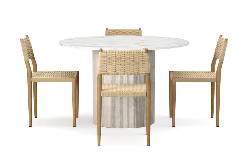 Uppveda Matbord 120 cm Rund med 4 st Jamna Matstolar - Vit - Möbler - Bord & matgrupp - Matgrupp