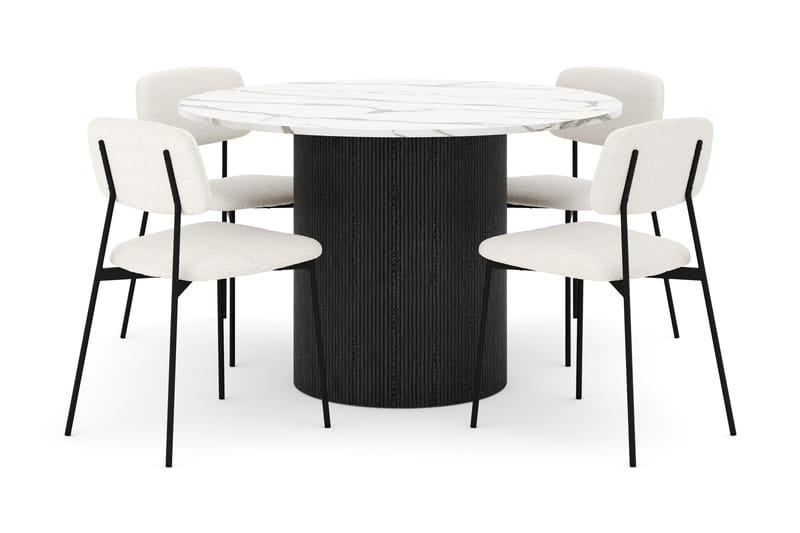 Uppveda Matbord 120 cm Rund med 4 st Lowe Matstol|Bouclear - Svart/Vit - Möbler - Bord & matgrupp - Matgrupp