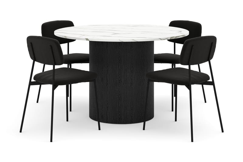 Uppveda Matbord 120 cm Rund med 4 st Lowe Matstol|Svartar - Svart/Vit - Möbler - Bord & matgrupp - Matgrupp