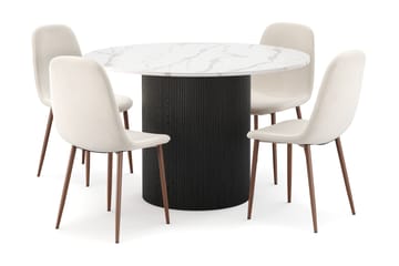 Uppveda Matbord 120 cm Rund med 4 st Nibe Matstolar - Svart/Vit - Möbler - Bord & matgrupp - Matgrupp
