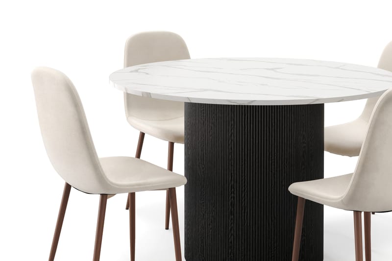 Uppveda Matbord 120 cm Rund med 4 st Nibe Matstolar - Svart/Vit - Möbler - Bord & matgrupp - Matgrupp
