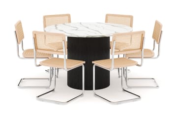 Uppveda Matbord 120 cm Rund med 6 st Build Matstolar - Svart/Vit - Möbler - Bord & matgrupp - Matgrupp