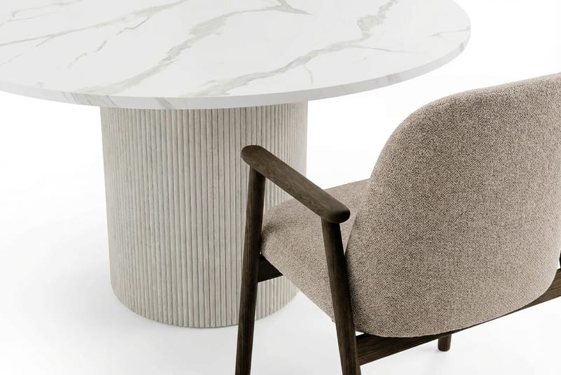 Uppveda Matbord 120 cm Rund Vitt med 4 Reciclar Matstolar - Vit/Greige - Möbler - Bord & matgrupp - Matgrupp