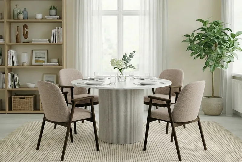 Uppveda Matbord 120 cm Rund Vitt med 4 Reciclar Matstolar - Vit/Greige - Möbler - Bord & matgrupp - Matgrupp