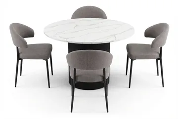 Uppveda Matbord 120 cm Runt Svart med 4 Sawako Greige Stolar - Svart/Vit/Greige - Möbler - Bord & matgrupp - Matgrupp