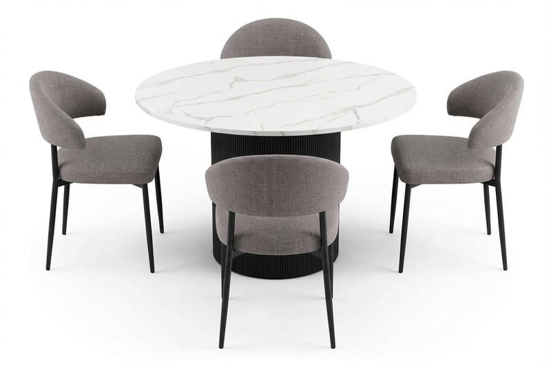Uppveda Matbord 120 cm Runt Svart med 4 Sawako Greige Stolar - Svart/Vit/Greige - Möbler - Bord & matgrupp - Matgrupp