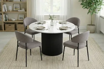 Uppveda Matbord 120 cm Runt Svart med 4 Sawako Greige Stolar - Svart/Vit/Greige - Möbler - Bord & matgrupp - Matgrupp