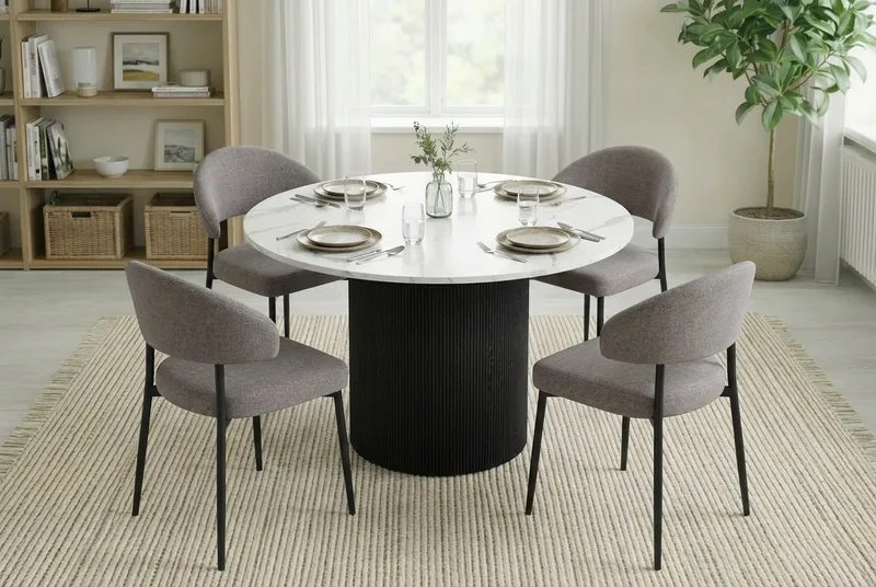 Uppveda Matbord 120 cm Runt Svart med 4 Sawako Greige Stolar - Svart/Vit/Greige - Möbler - Bord & matgrupp - Matgrupp