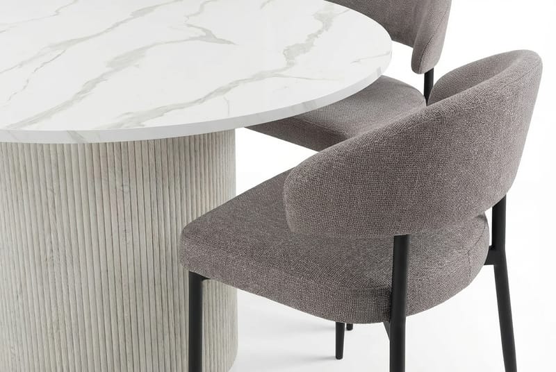 Uppveda Matbord 120 cm Runt Vitt med 4 Sawako Greige Stolar - Vit/Greige - Möbler - Bord & matgrupp - Matgrupp