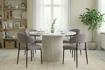 Uppveda Matbord 120 cm Runt Vitt med 4 Sawako Greige Stolar - Vit/Greige - Möbler - Bord & matgrupp - Matgrupp